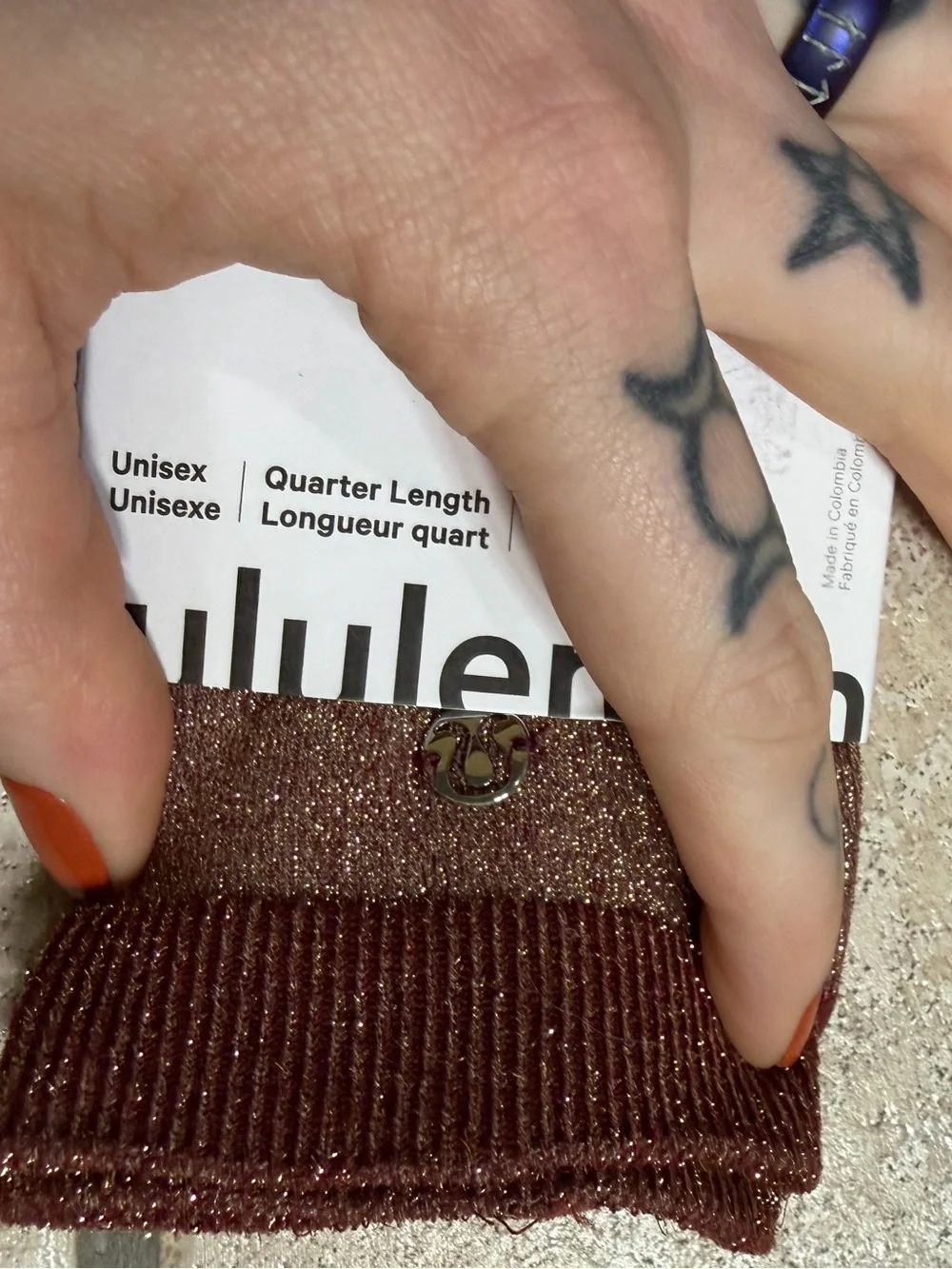 NWT Lululemon Glitter Socks *Quarter Length (Rockwood) Size L